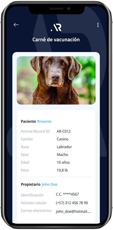 Carné de vacunación en la app Animal Record