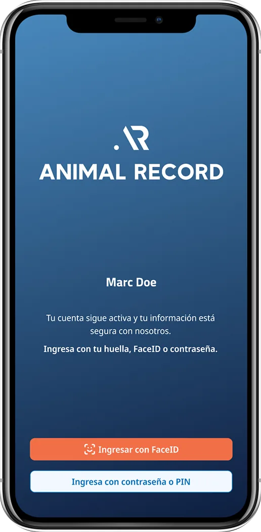 Pantalla de inicio de sesión de Animal Record